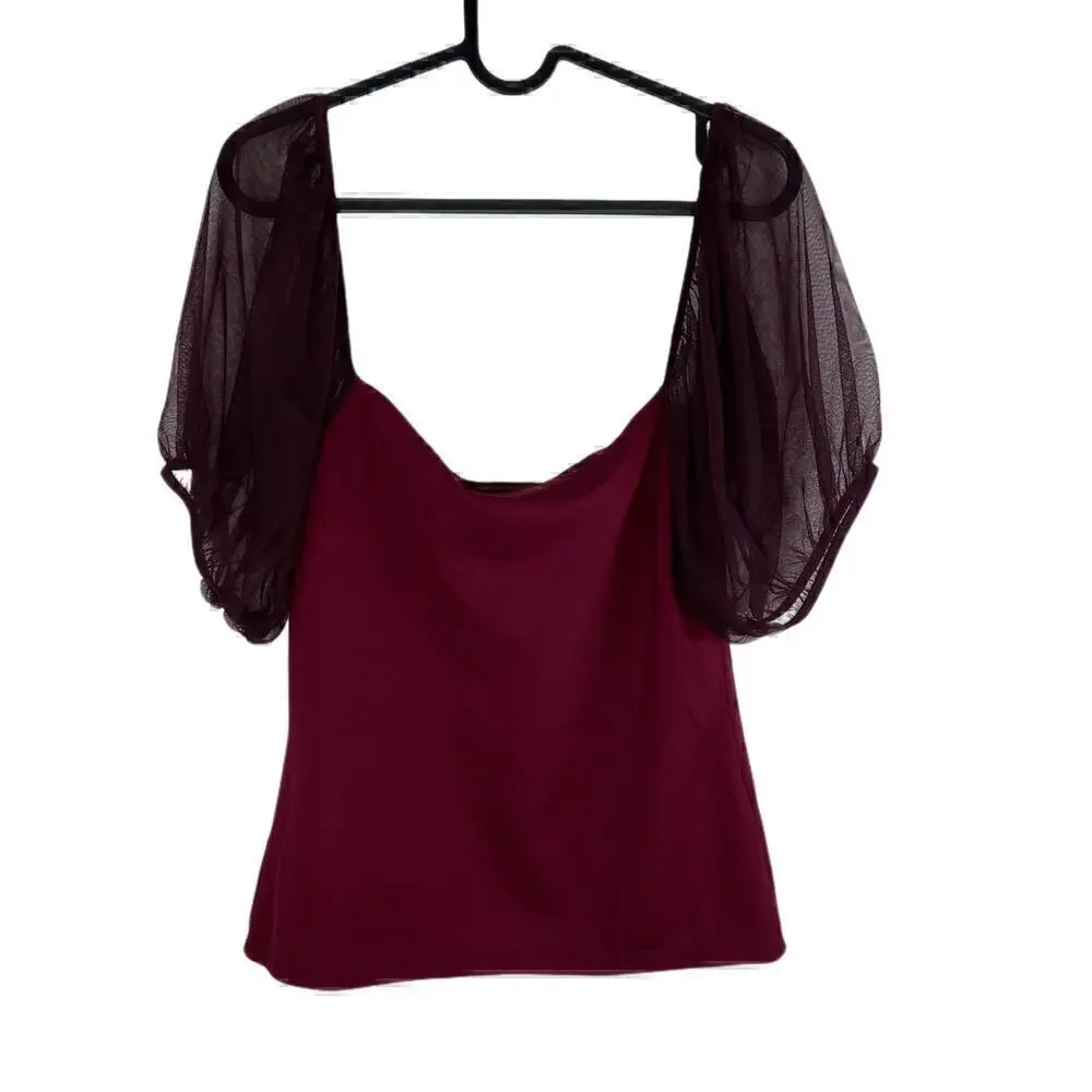 NWOT Free People x REVOLVE Mesh Puff Sleeve Ponte Square Neckline Top Medium